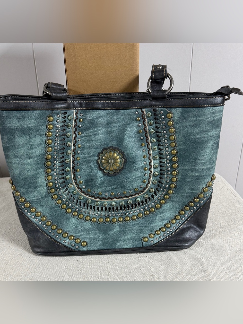 Montana West Teal Shoulder Bag with Brass Stud Accents